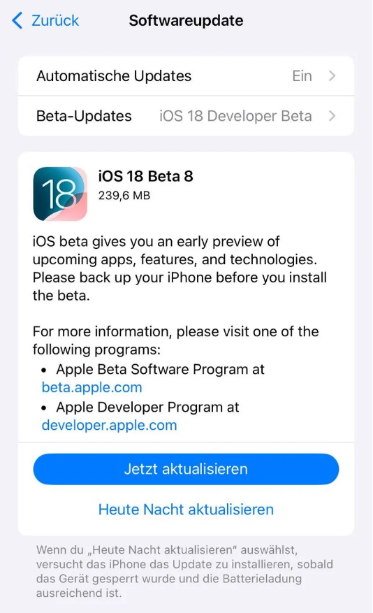 疏勒苹果手机维修分享苹果 iOS / iPadOS 18 开发者预览版 Beta 8 发布 